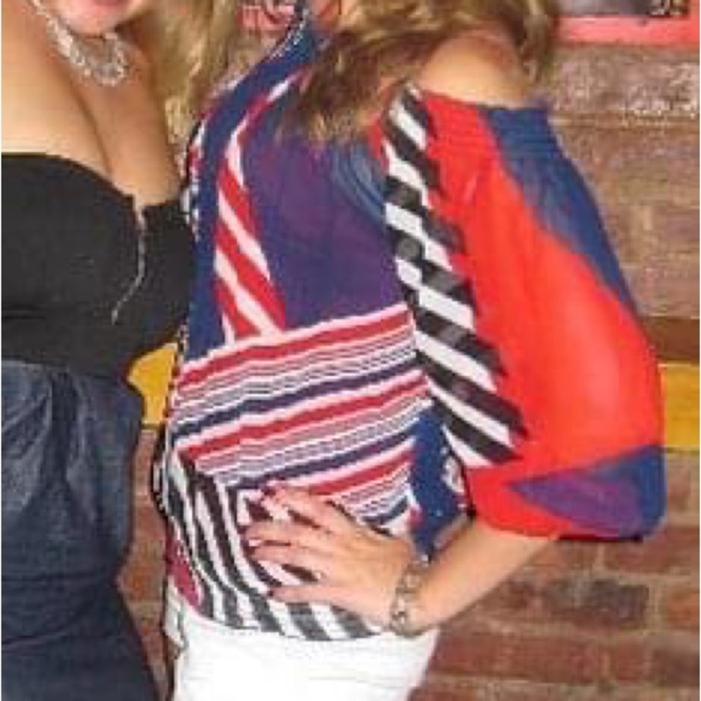 Red white and blue Bebe off the shoulder top